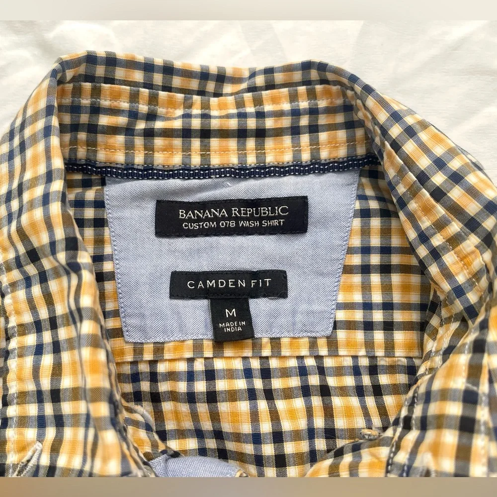 Banana Republic Mens Plaid Button Shirt | Camden Fit | Size M | Navy & Yellow